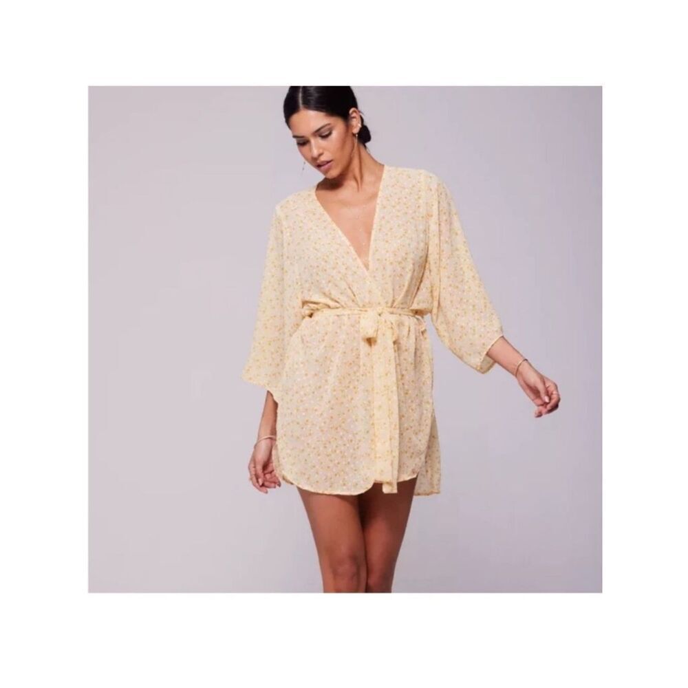 RESA Light Yellow Floral Tie-Waist Robe